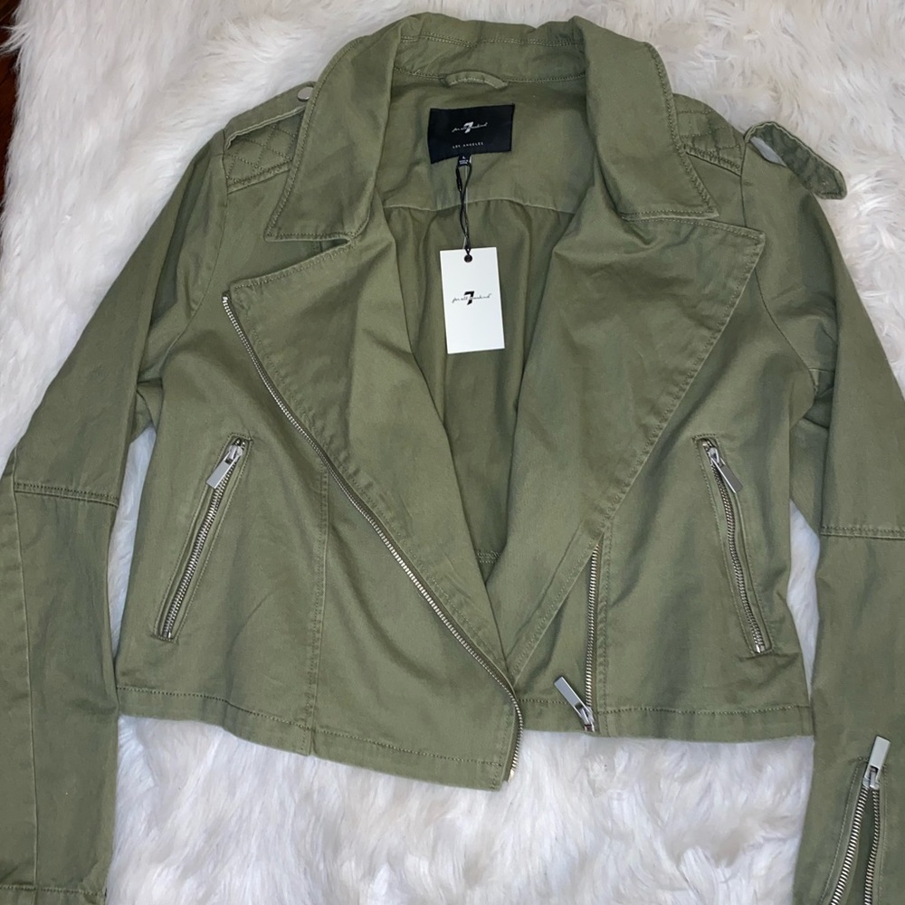 New 7 For All Mankind Green Cotton Moto Jacket,
